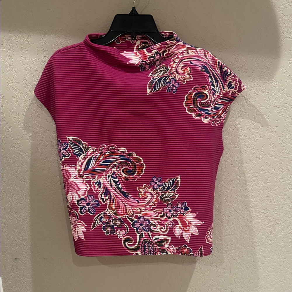 NWT PL Investments Magenta Floral Paisley Mock-Neck Crop Top